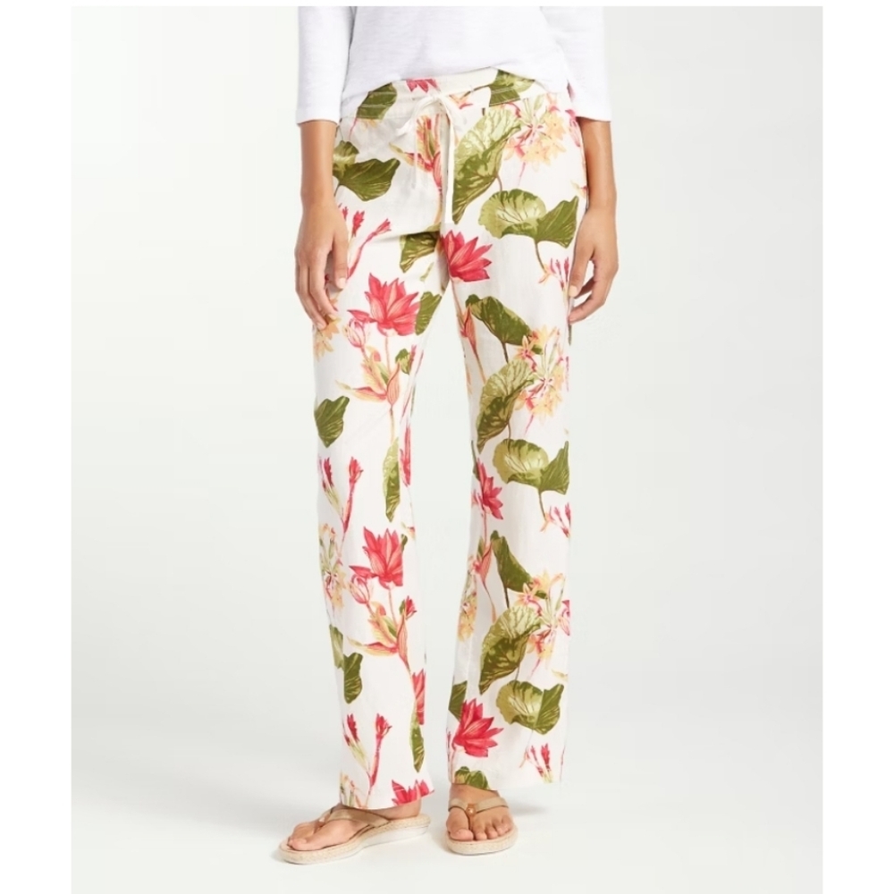 Tommy Bahama Womens Wide Leg Pants Sz 12 Tropical Floral‎ Linen Colorful Relaxed